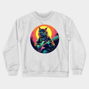 Cat Playing Guitar Funny Cat With Guitar Cute Cat Guitar Crewneck Sweatshirt